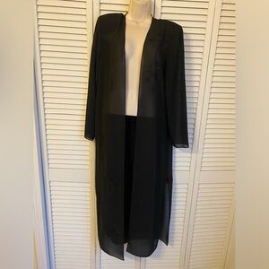 Vintage Womens Black Sheer Duster Kimono Floral Beaded Whimsigoth Fairy Grunge